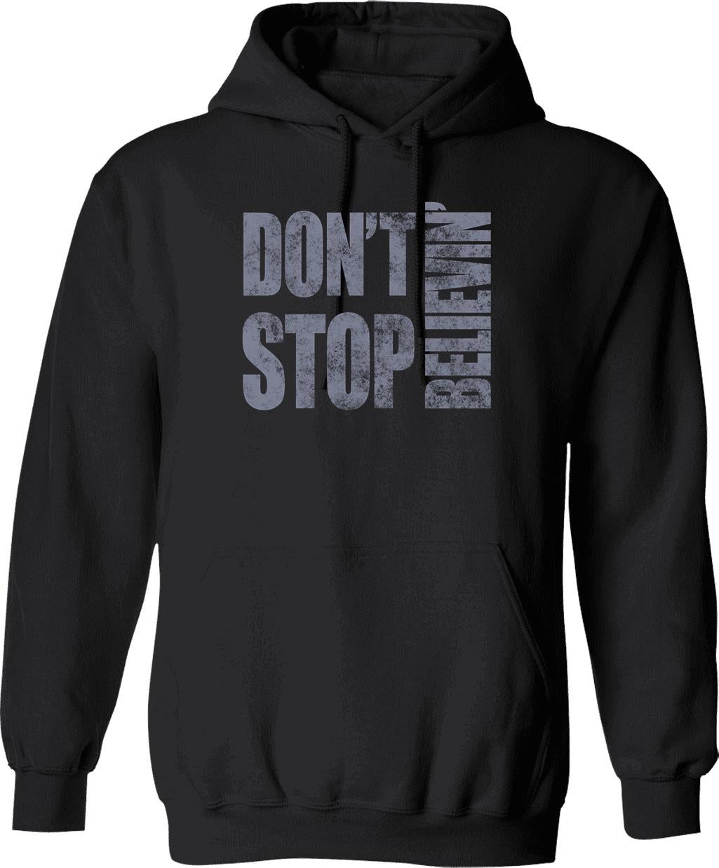 80's Journey Don't Stop Believin' Hoodie - Retro Graphic Pullover Hoodie for Men & Women - Black