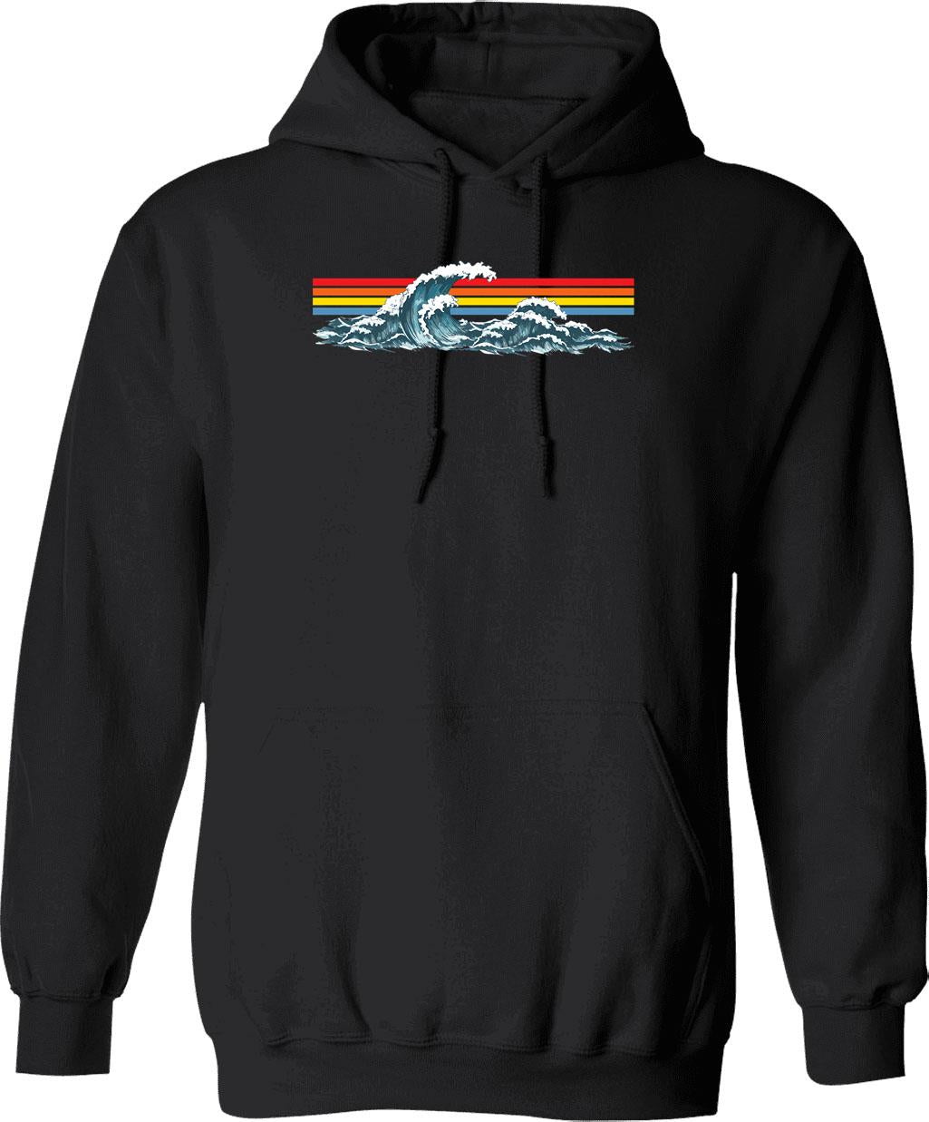 80s Sunset Waves Hoodie - Retro Graphic Pullover Hoodie for Men & Women - Black