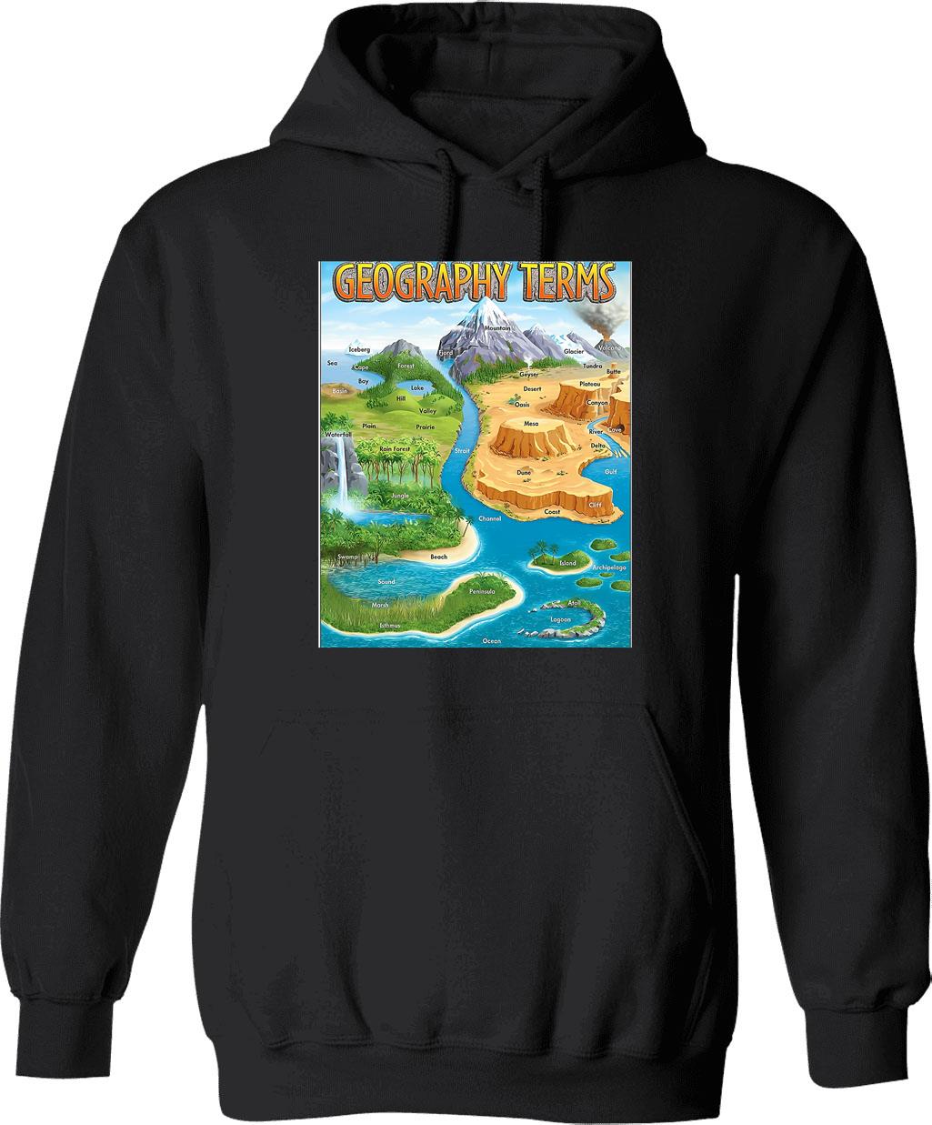 90's Geography Terms Map Meme Hoodie - Retro Graphic Pullover Hoodie for Men & Women - Black