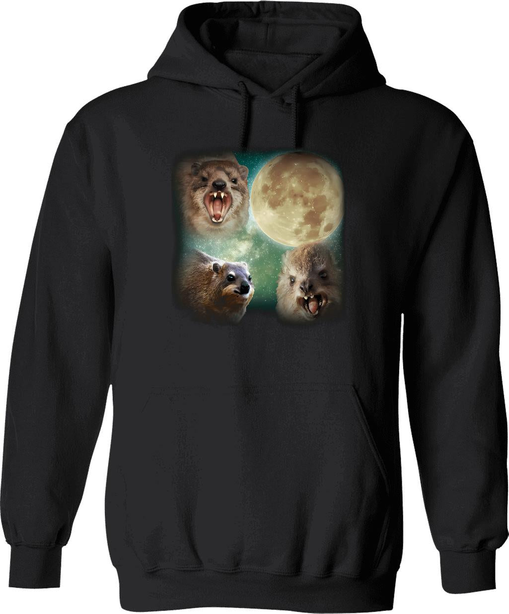 90s Vintage Retro Hyraxes Moon Meme Hoodie - Black