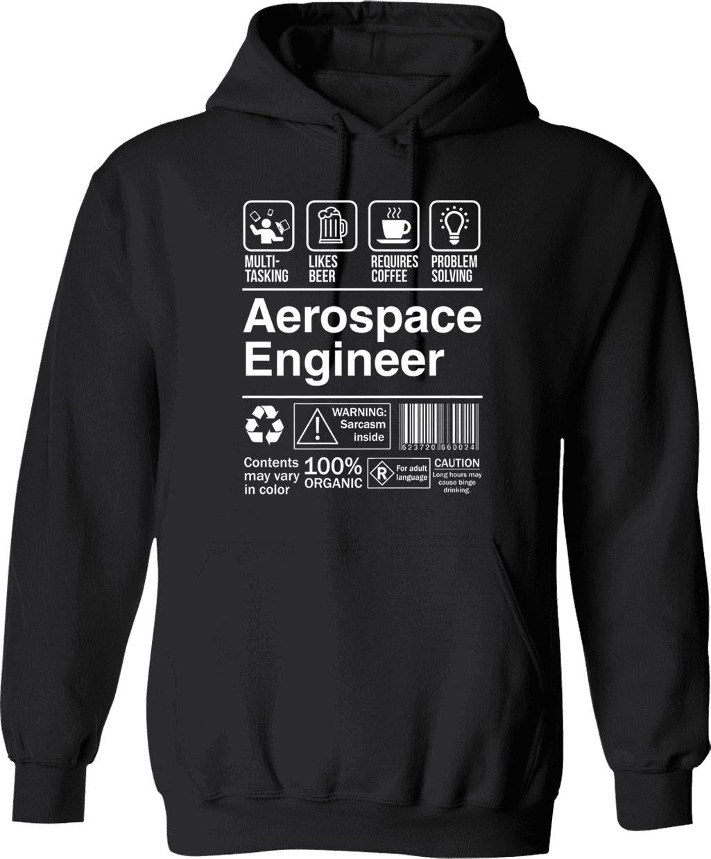 Aerospace Engineer Product Label Funny Hoodie - Sarcastic Humor Graphic Hoodie - Black