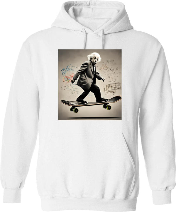 Albert Einstein Riding A Skateboard With Equations As Graffiti Hoodie - White