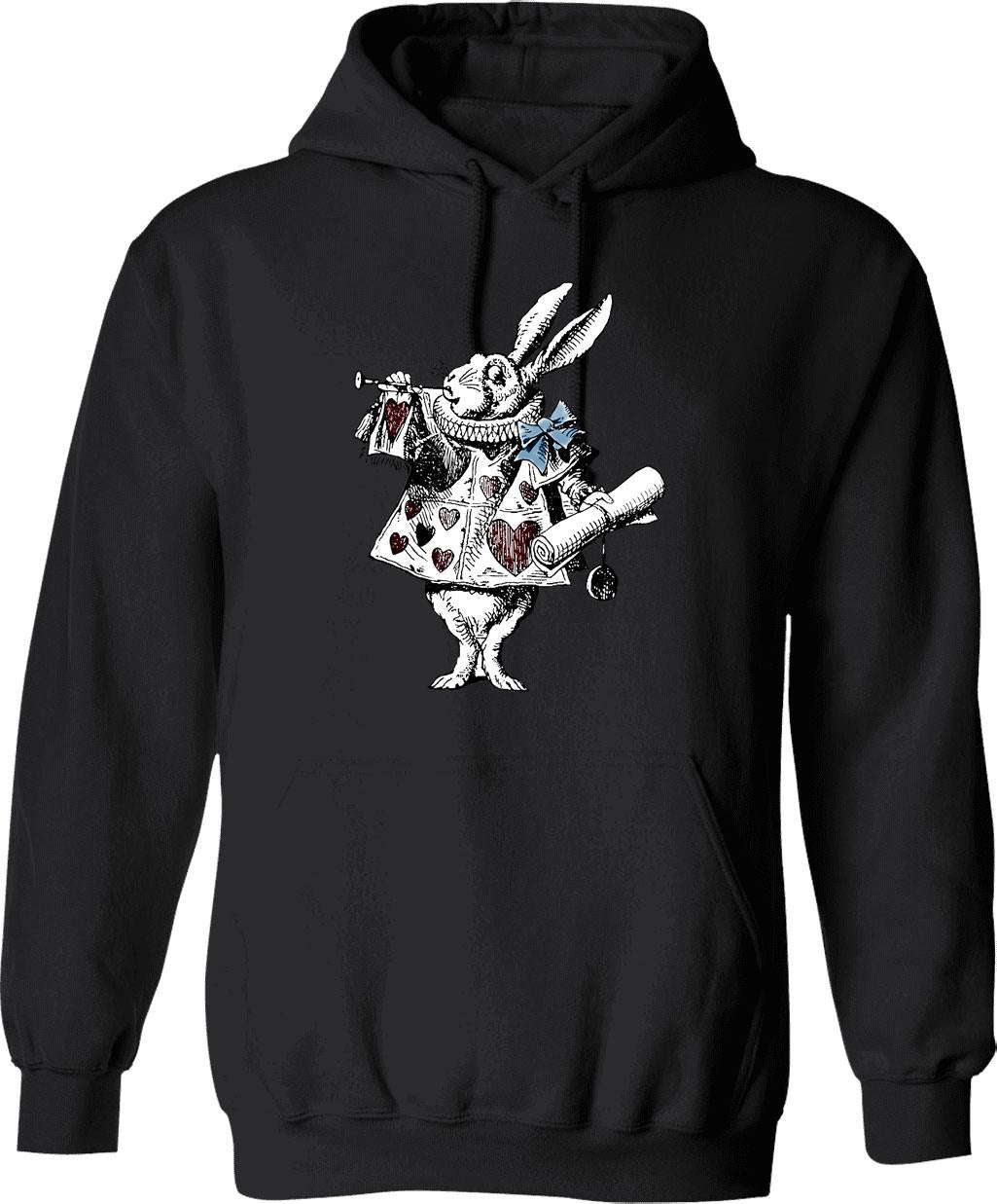 Alice In Wonderland White Rabbit Hoodie - Retro Graphic Pullover Hoodie for Men & Women - Black