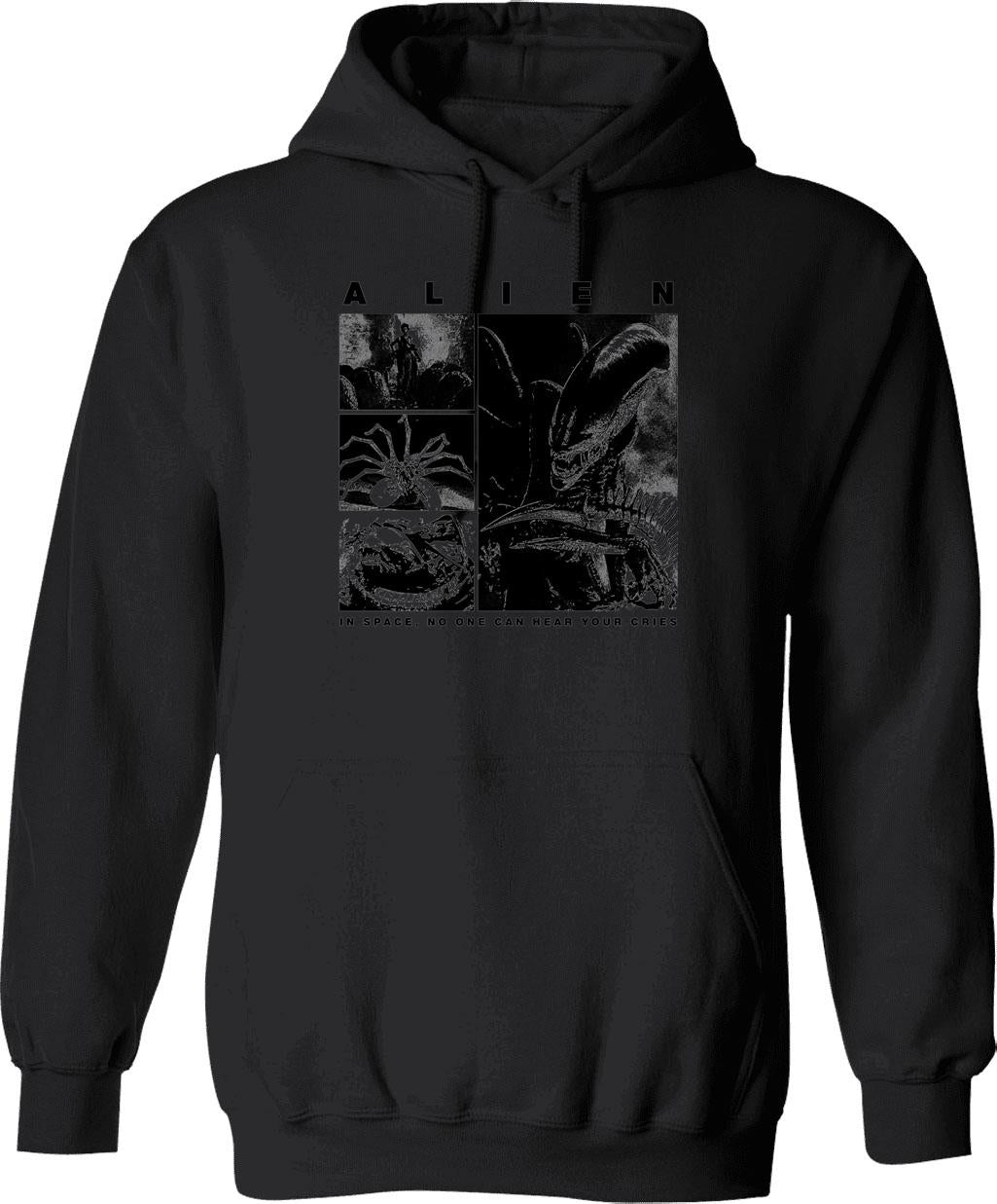 Alien Xenomorph T-Hoodie Alien Phases Essential Graphic Pullover Hoodie - Black