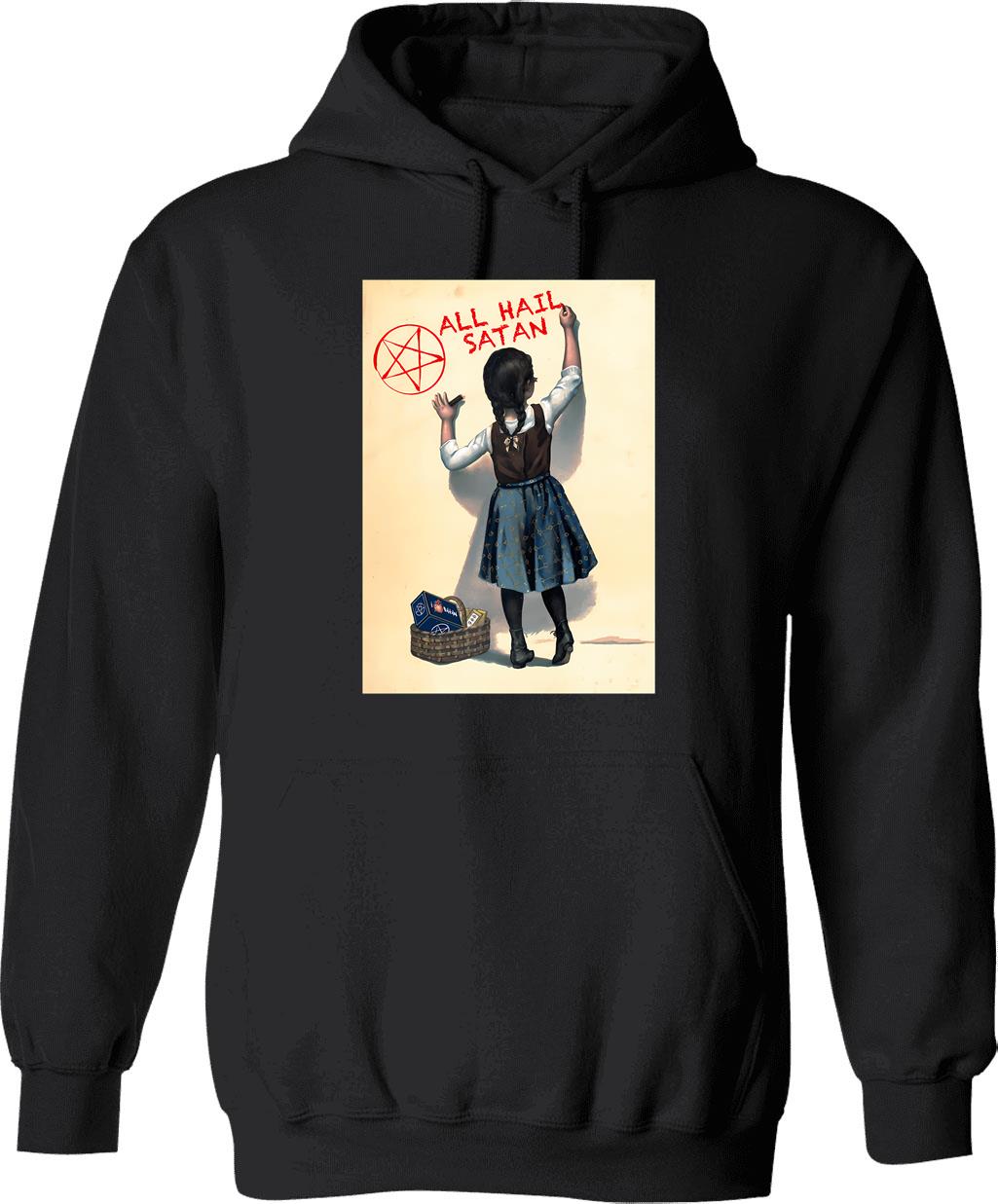 All Hail Satan Hoodie - Retro Graphic Pullover Hoodie for Men & Women - Black