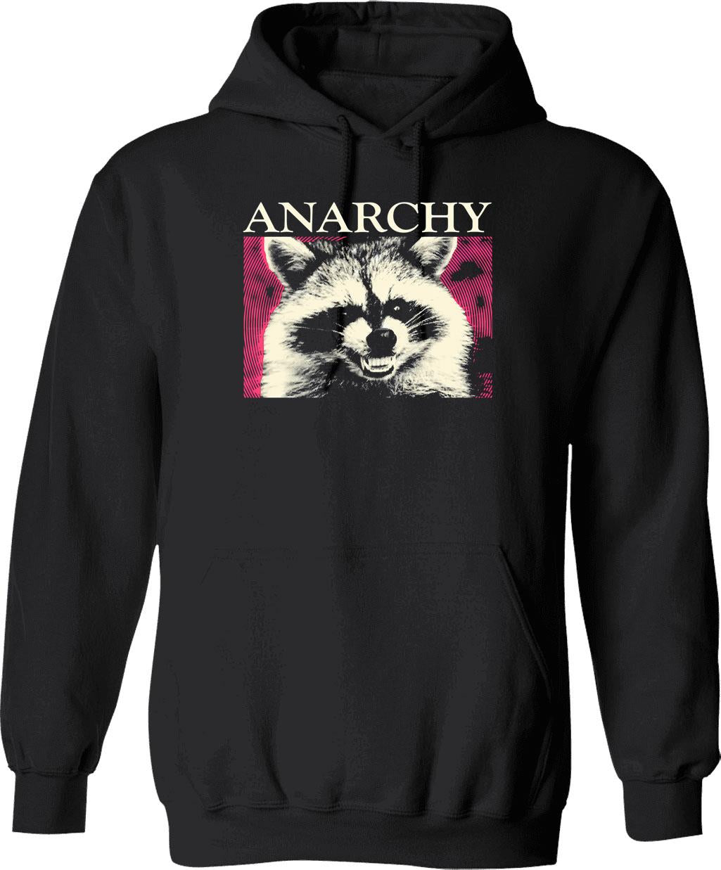 Anarchy Raccoon In Pink Hoodie - Retro Graphic Pullover Hoodie for Men & Women - Black