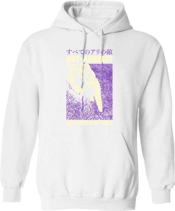 Antagonist Anteater Japanese Hoodie - Retro Graphic Pullover Hoodie for Men & Women - White