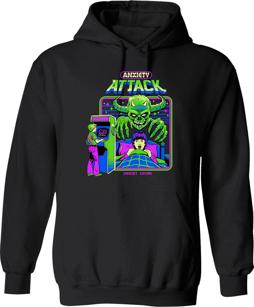 Anxiety Attack Hoodie - Retro Graphic Pullover Hoodie for Men & Women - Black