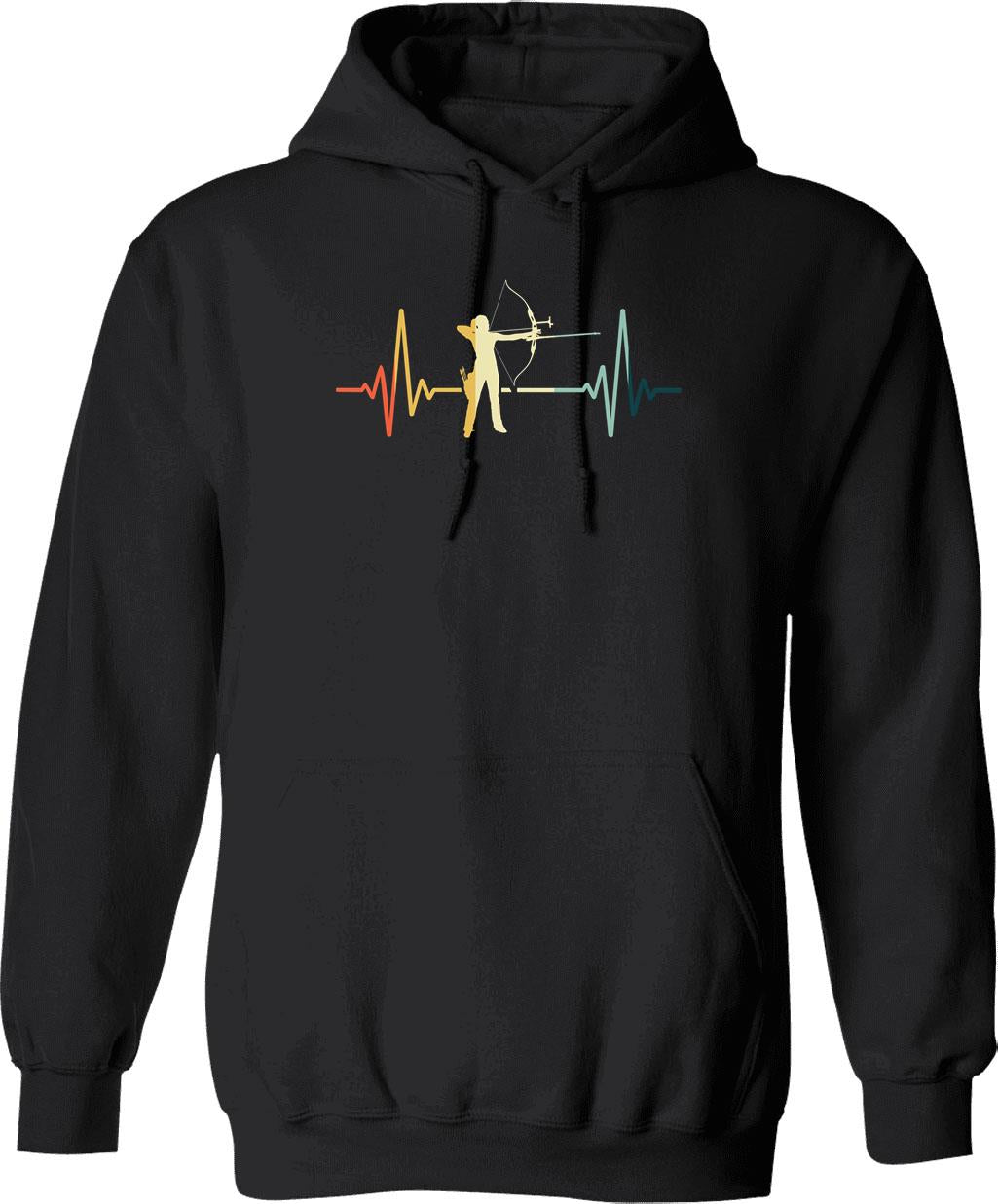 Archery Heartbeat Vintage Hoodie - Retro Graphic Cosy Pullover - Black