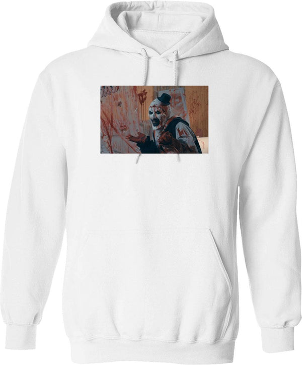 Art The Clown Making A Mess - Terrifier Graphic Pullover Hoodie - White