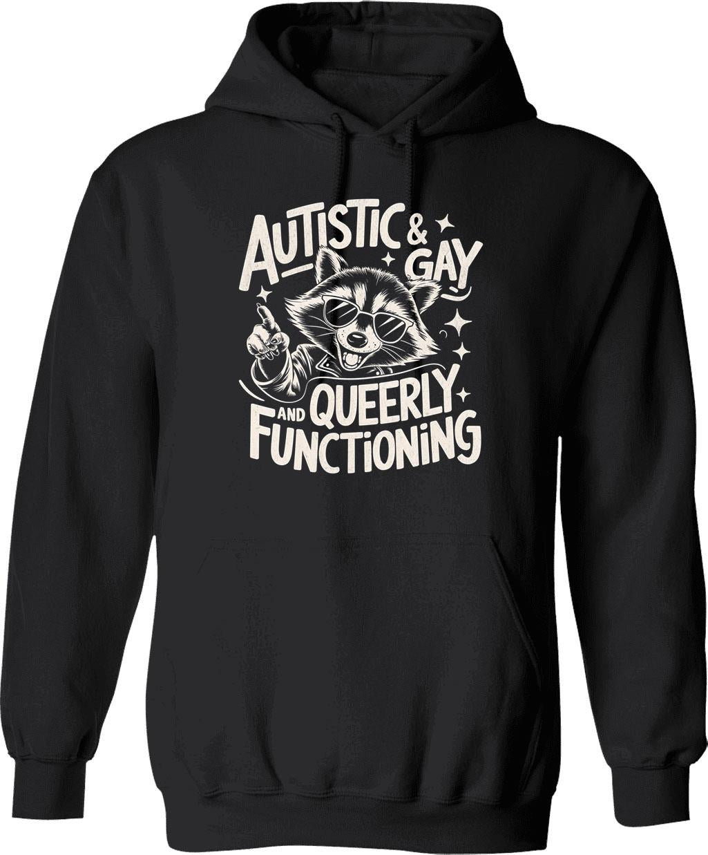 Autistic And Gay Raccoon Hoodie - Retro Graphic Pullover Hoodie for Men & Women - Black