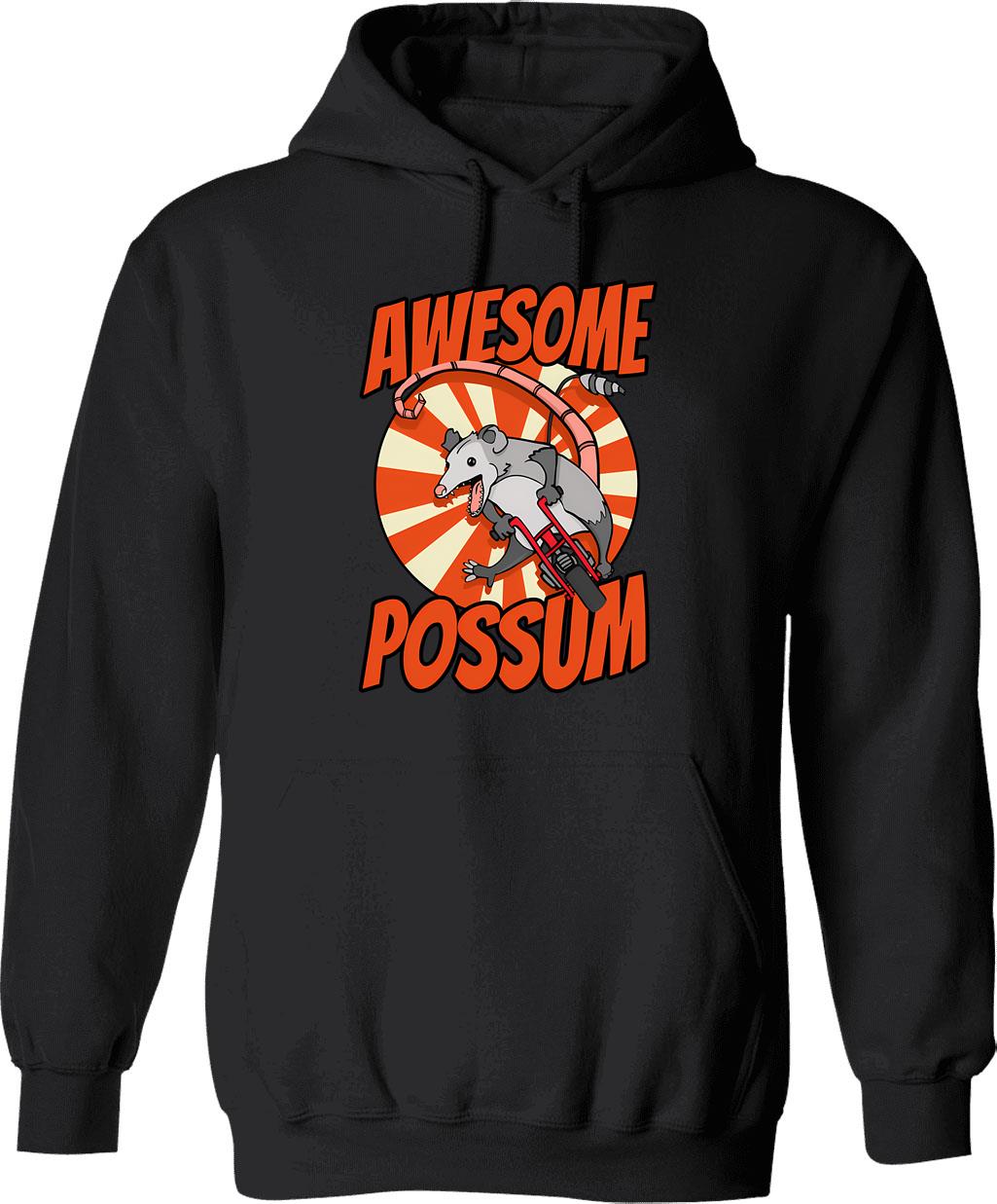 Awesome Possum Hoodie - Retro Graphic Pullover Hoodie for Men & Women - Black