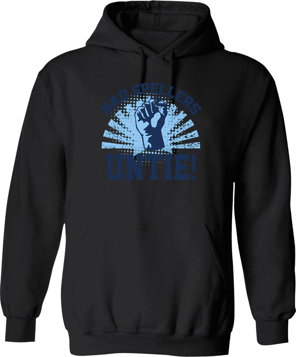 Bad Spellers Untie Hoodie - Retro Graphic Pullover Hoodie for Men & Women - Black