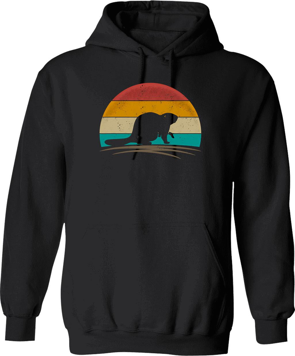 Beaver Retro Vintage Beaver Lover Hoodie - Retro Graphic Cosy Pullover - Black