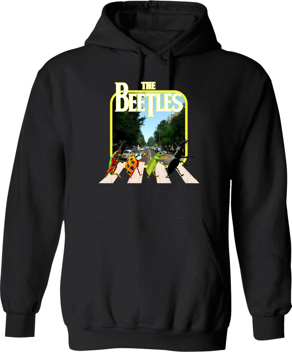 Beetles On A Crosswalk Hoodie - Retro Graphic Pullover Hoodie for Men & Women - Black