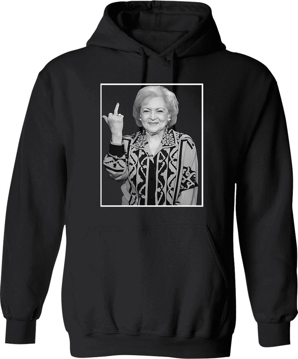 Betty White Middle Finger Hoodie - Retro Graphic Pullover Hoodie for Men & Women - Black