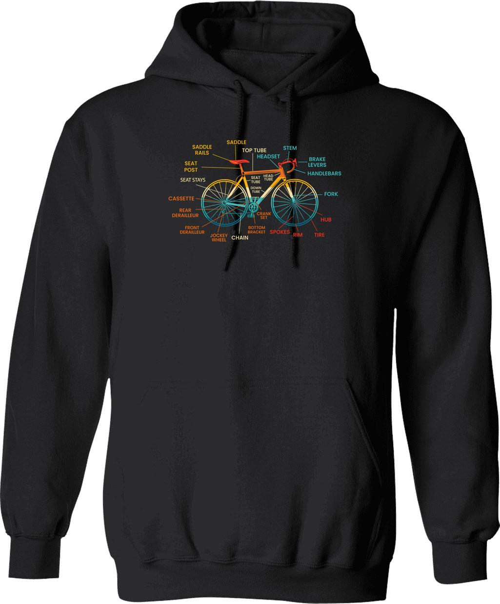 Bicycle Anatomy Vintage Hoodie - Retro Graphic Cosy Pullover - Black