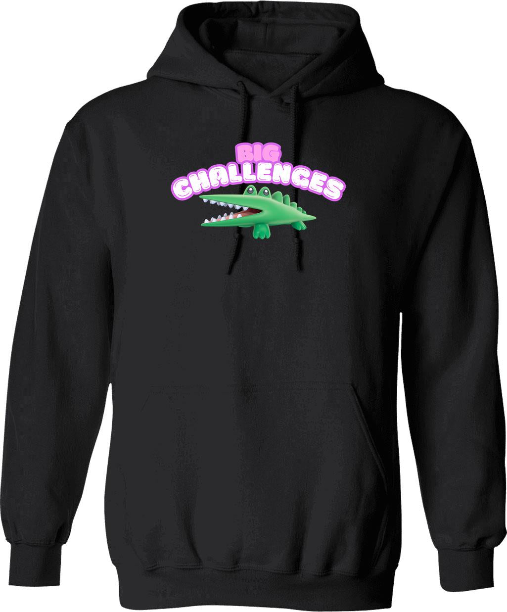 Big Challenges Alligator (1) Hoodie - Retro Graphic Pullover Hoodie for Men & Women - Black