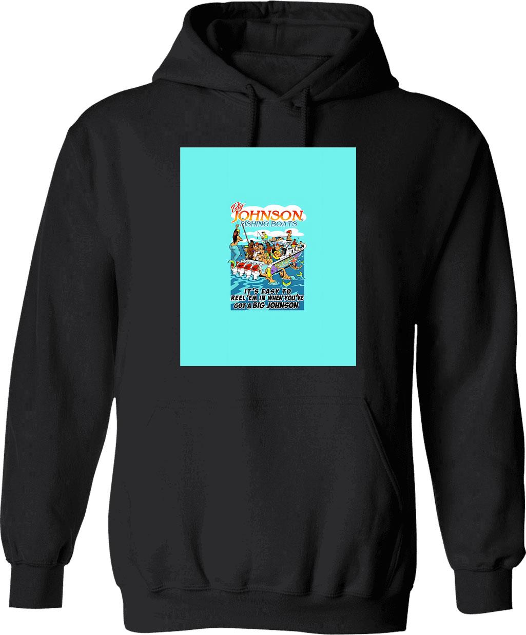 Big Johnson Fishing Boats Hoodie - Retro Graphic Pullover Hoodie for Men & Women - Black