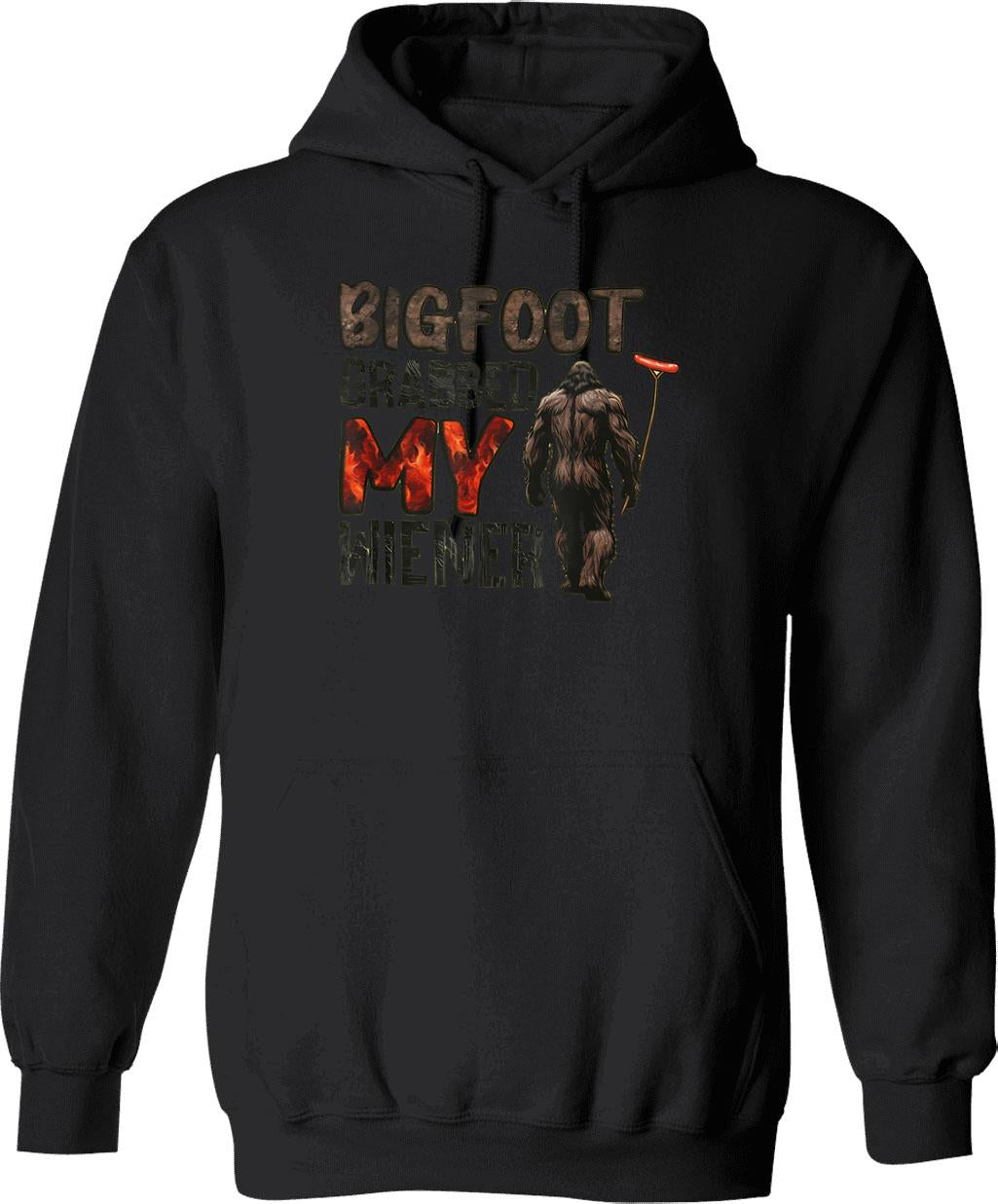 Bigfoot Grabbed My Wiener Hoodie - Retro Graphic Pullover Hoodie for Men & Women - Black