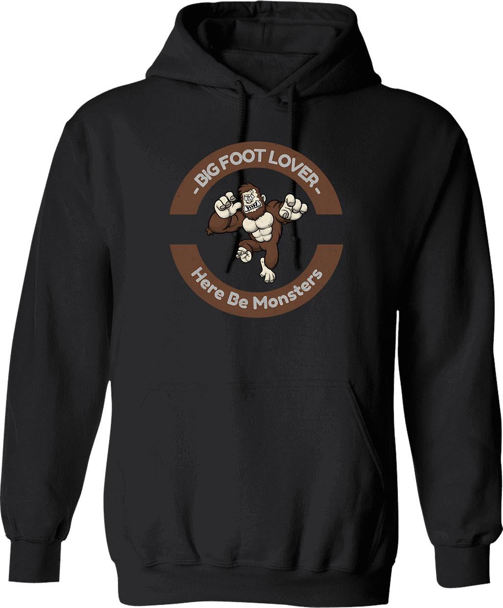 Bigfoot Lover Here Be Monsters Hoodie - Retro Graphic Pullover Hoodie for Men & Women - Black