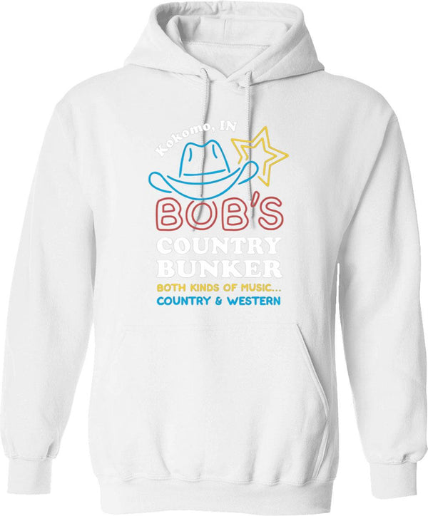 Bob's Country Bunker Hoodie - Retro Graphic Pullover Hoodie for Men & Women - White