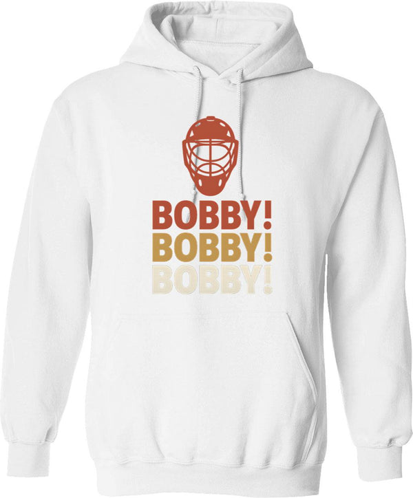 Bobby Bobby Bobby Hoodie - Retro Graphic Pullover Hoodie for Men & Women - White