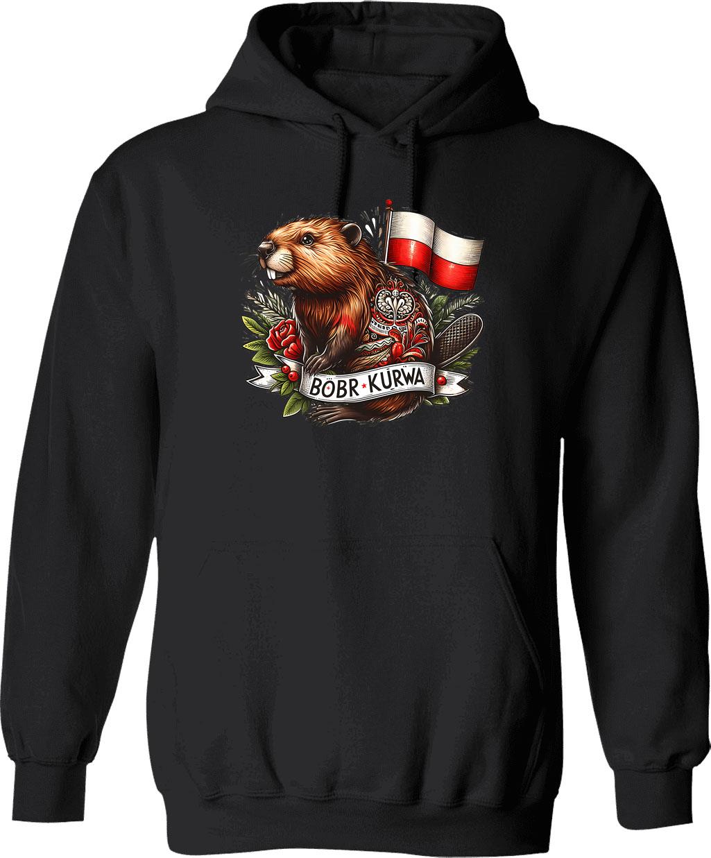 Bobr Kurwa Hoodie - Retro Graphic Pullover Hoodie for Men & Women - Black