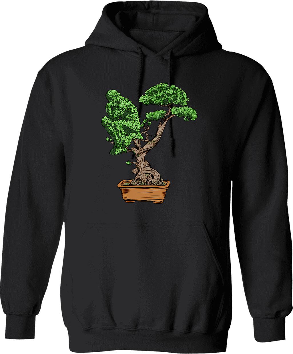 Bonsai Thinking Hoodie - Retro Graphic Pullover Hoodie for Men & Women - Black