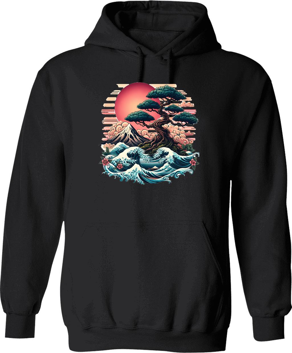 Bonsai Hoodie - Retro Graphic Pullover Hoodie for Men & Women - Black