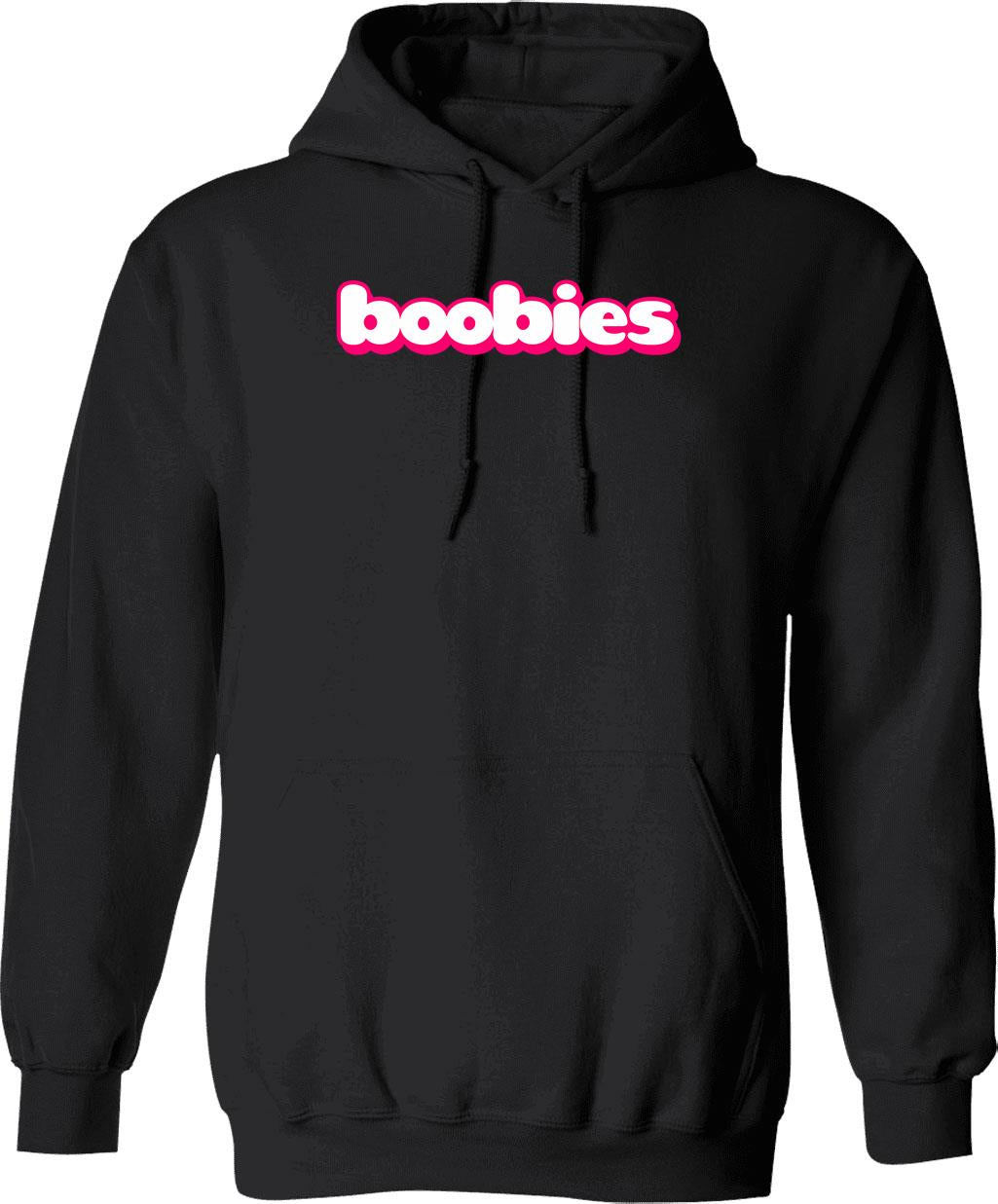 Boobies Hoodie - Retro Graphic Pullover Hoodie for Men & Women - Black