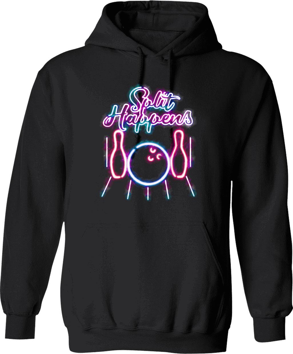 Bowling Shirts - Funny Retro Neon Vintage Style Split Happens Hoodie - Black