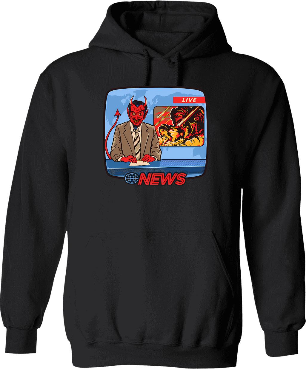 Breaking News Hoodie - Retro Graphic Pullover Hoodie for Men & Women - Black
