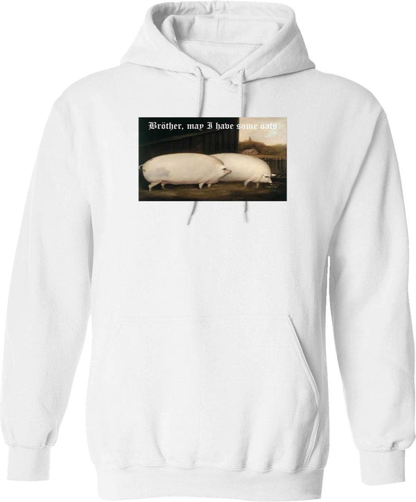 Brother May I Have Some Oats Pig Meme Graphic Pullover Hoodie - White