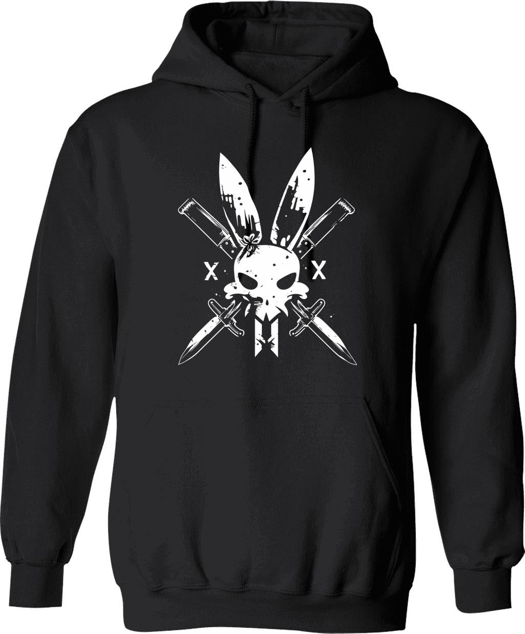 Bunny Ninja Cross Bones Hoodie - Retro Graphic Pullover Hoodie for Men & Women - Black