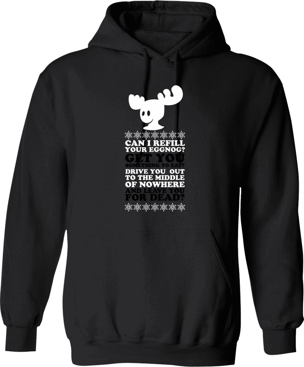 Can I Refill Your Eggnog Hoodie - Retro Graphic Pullover Hoodie for Men & Women - Black