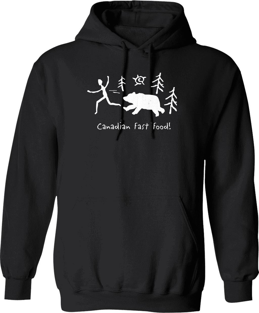 Canadian Fast Food Hoodie - Retro Graphic Pullover Hoodie for Men & Women - Black