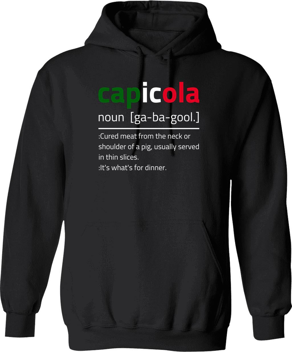 Capicola Gabagool Flag Description Hoodie - Retro Graphic Pullover Hoodie for Men & Women - Black