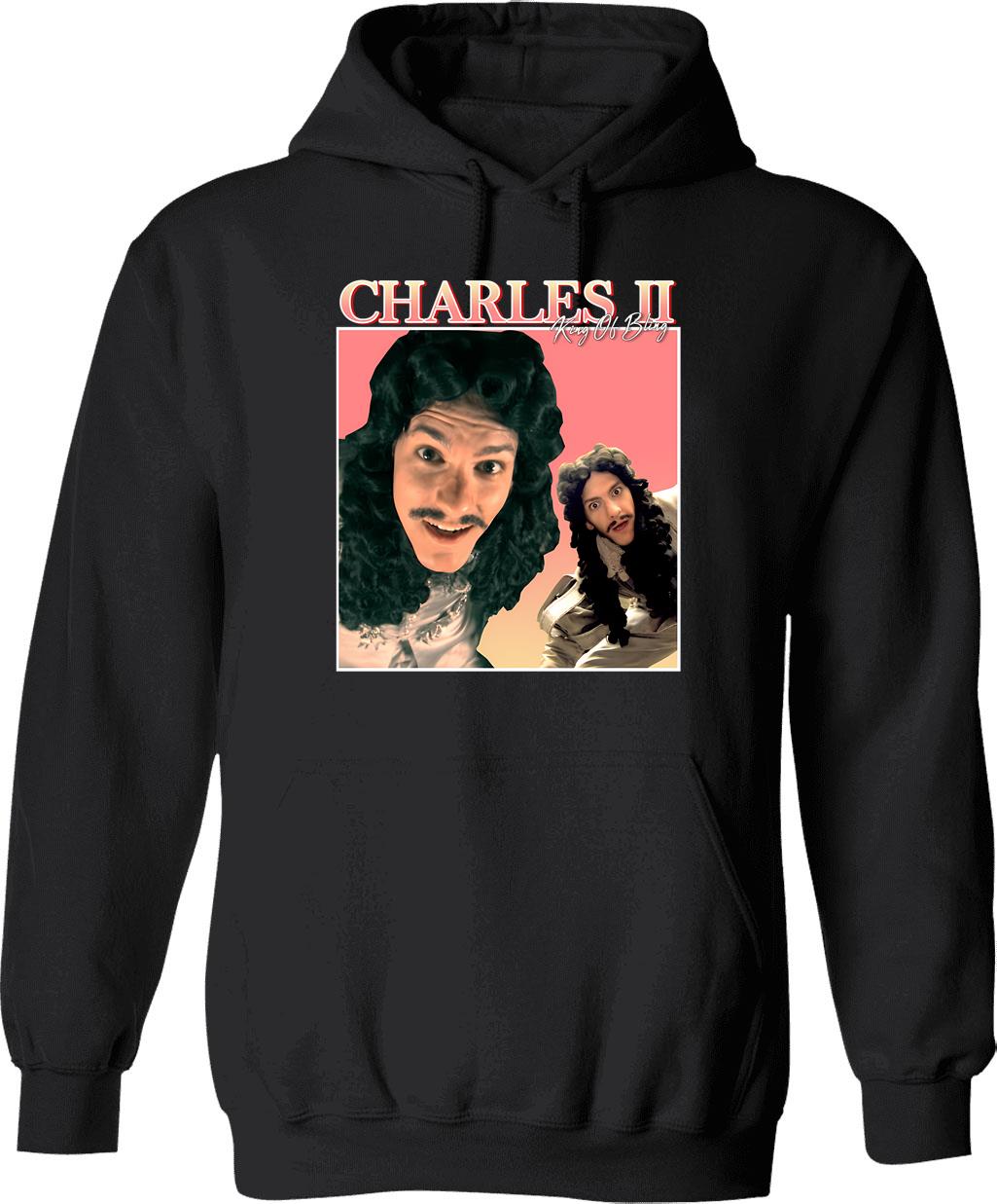 Charles Ii Vintageretro Design Hoodie - Retro Graphic Cosy Pullover - Black