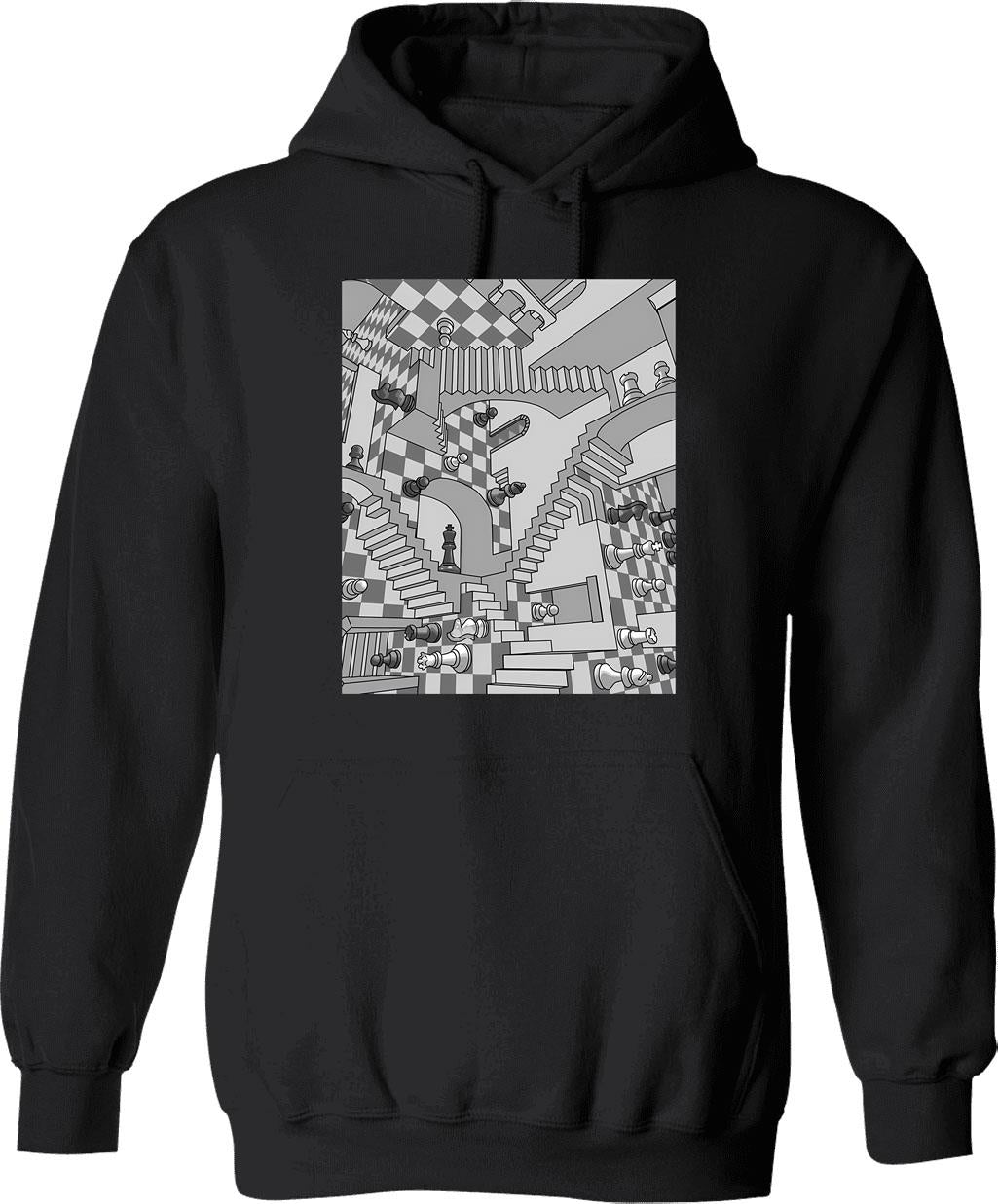 Check Dimension Hoodie - Retro Graphic Pullover Hoodie for Men & Women - Black