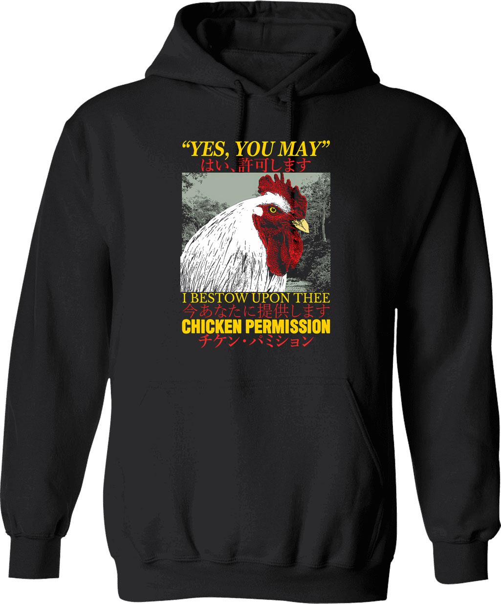 Chicken Permission Vintage Japanese Chicken Hoodie - Retro Graphic Cosy Pullover - Black