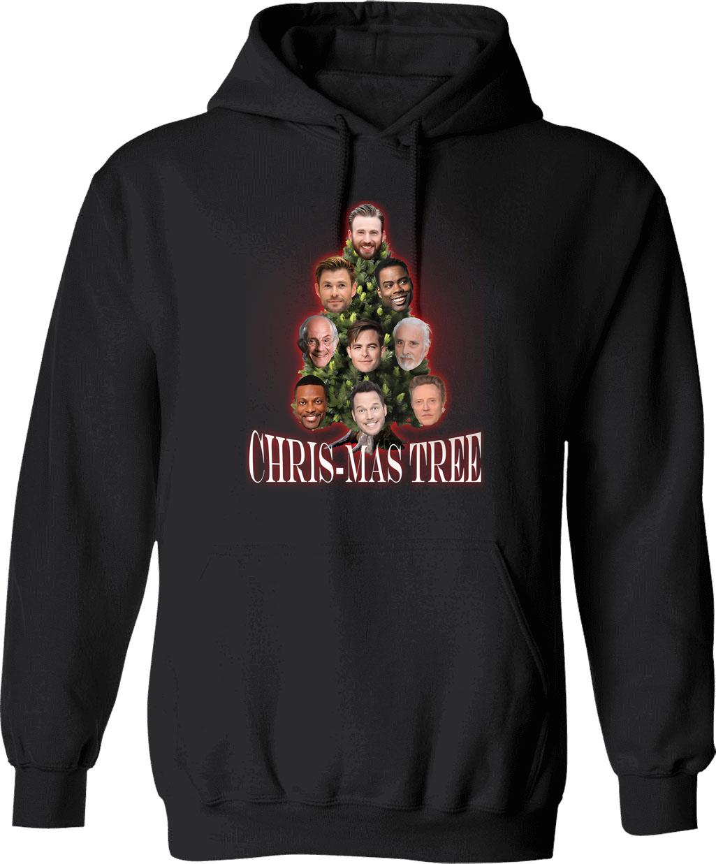 Chris-mas Tree Hoodie - Retro Graphic Pullover Hoodie for Men & Women - Black