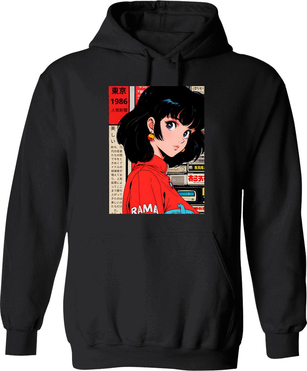 Classic Anime Retro Vintage Cute Hoodie - Retro Graphic Cosy Pullover - Black