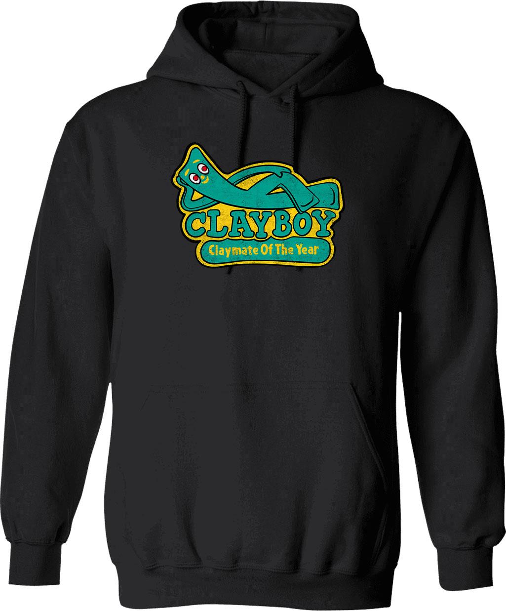 Clayboy -distressed- Hoodie - Retro Graphic Pullover Hoodie for Men & Women - Black