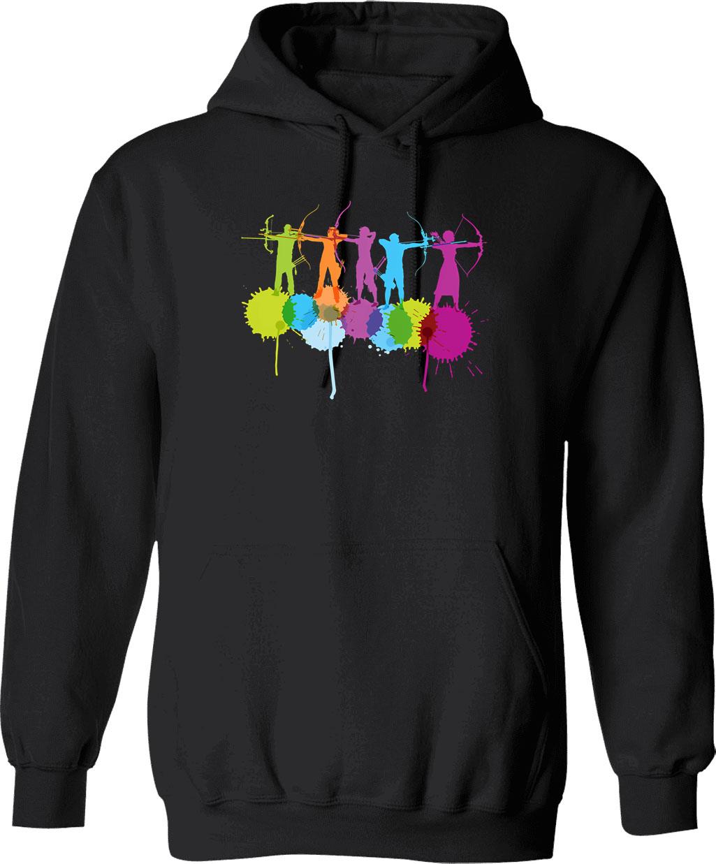 Color Splash Sport Archery Hoodie - Retro Graphic Pullover Hoodie for Men & Women - Black
