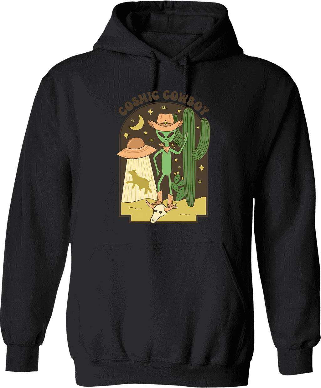 Cosmic Cowboy Hoodie - Retro Graphic Pullover Hoodie for Men & Women - Black