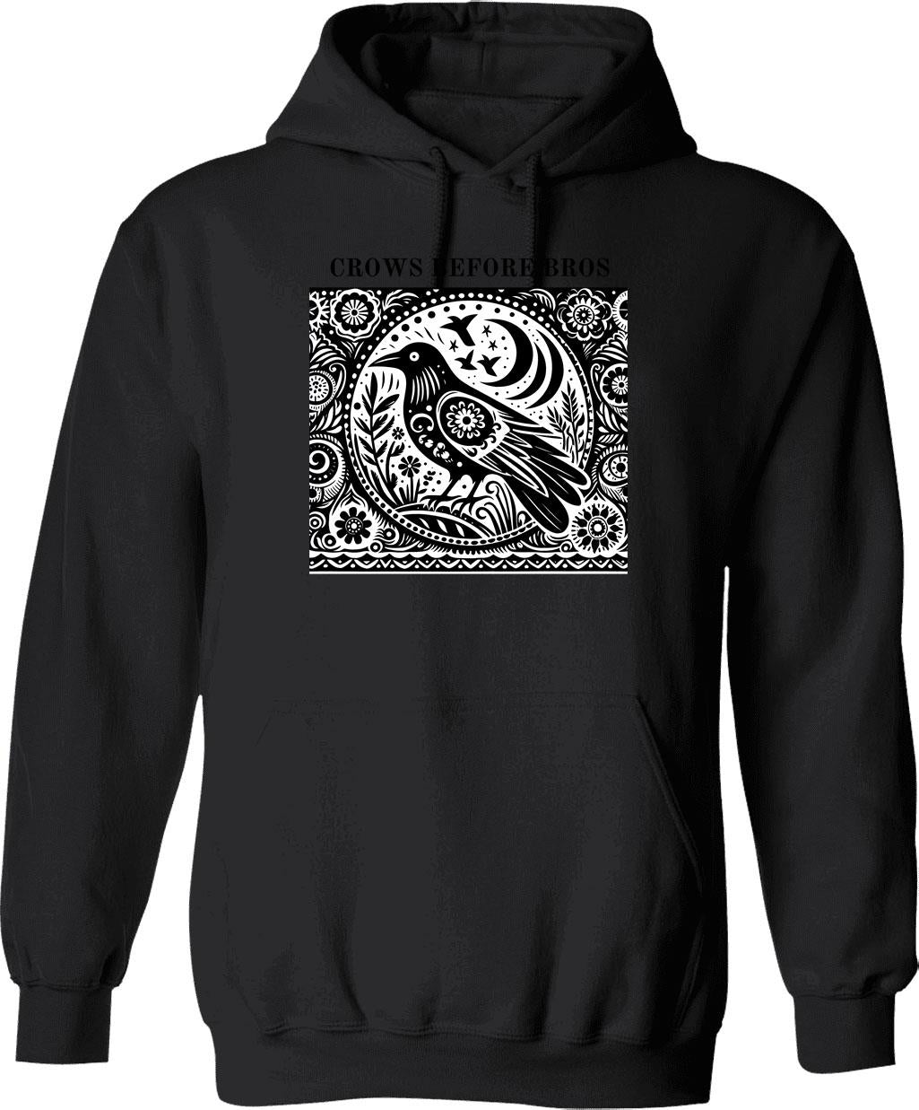 Crows Before Bros Hoodie - Retro Graphic Pullover Hoodie for Men & Women - Black