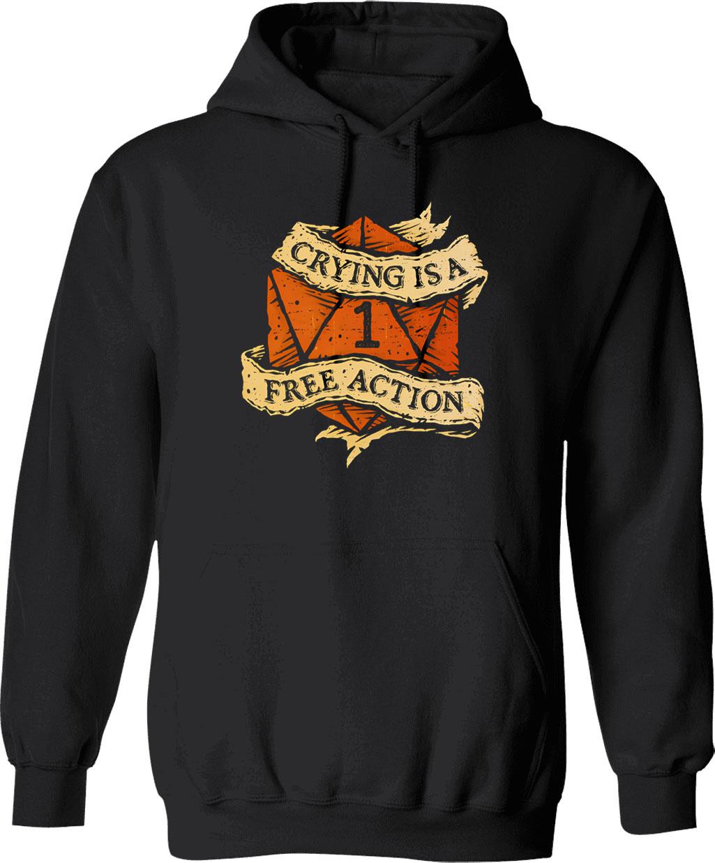 Crying Is A Free Action Hoodie - Retro Graphic Pullover Hoodie for Men & Women - Black