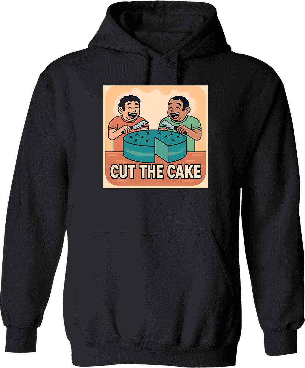 Cut The Cake Hoodie - Retro Graphic Pullover Hoodie for Men & Women - Black