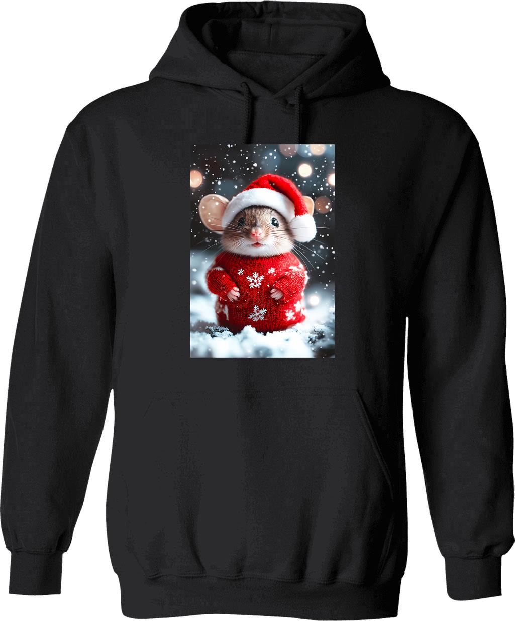 Cute Christmas Mouse Funny Retro Animal Photo Hoodie - Black